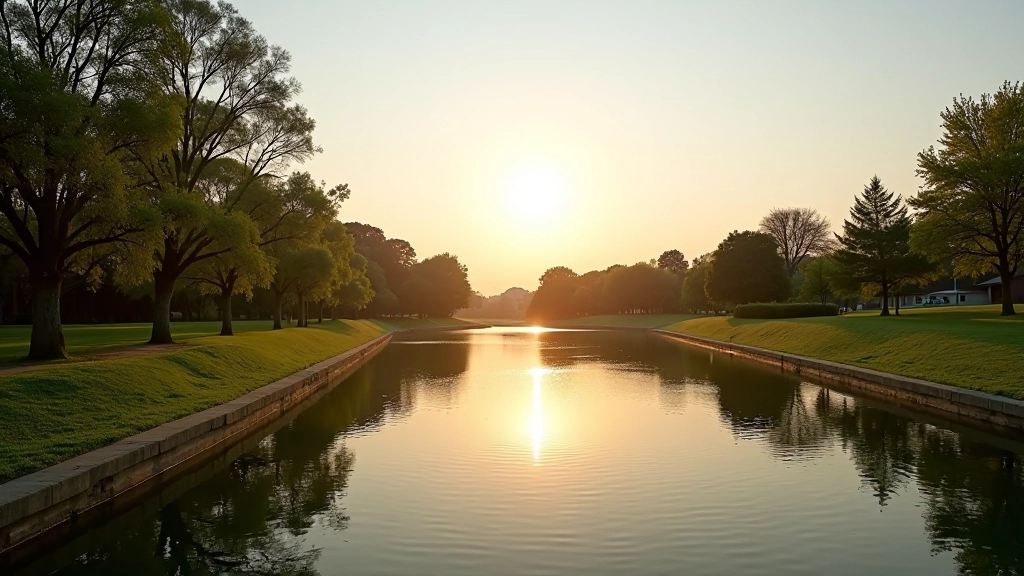 Vista panorámica del Parque del Tercer Milenio en diferentes horas del día, mostrando la belleza natural con luz matinal y árboles